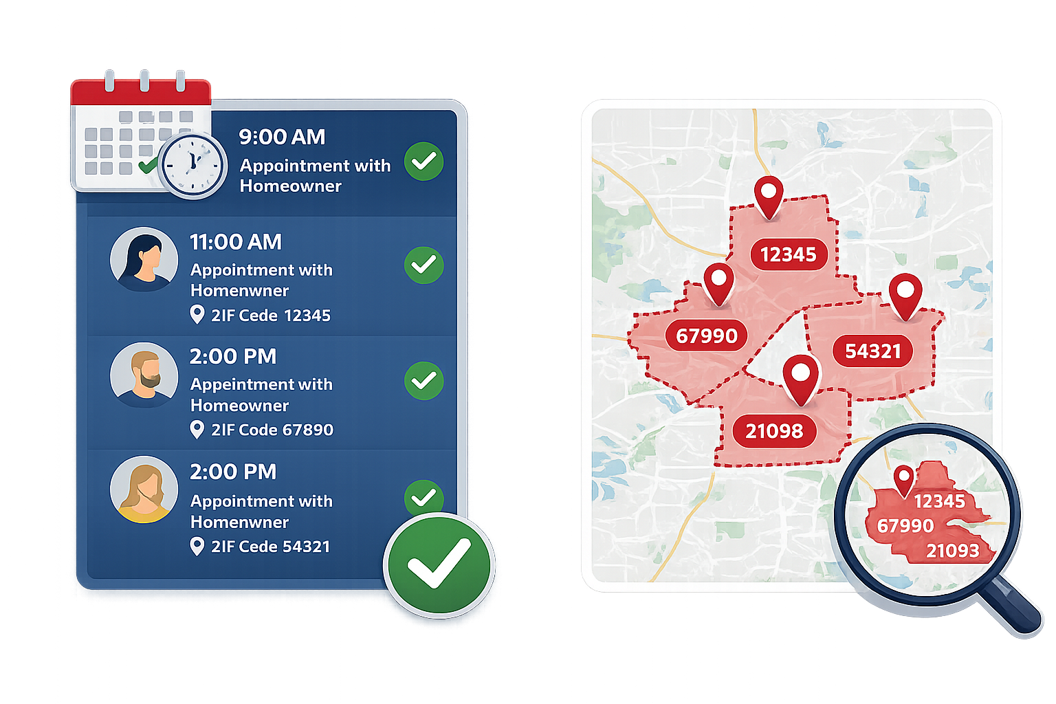 These are pre-qualified, scheduled appointments with homeowners in the ZIP codes you select